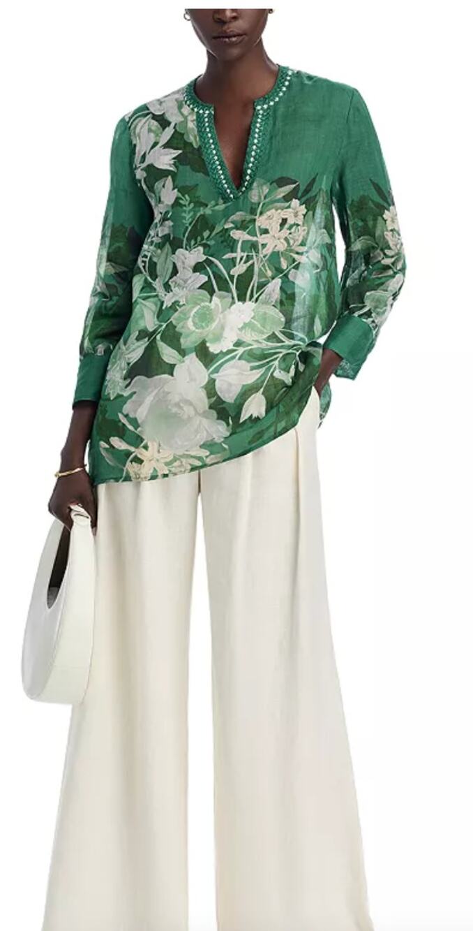 Johnny Was Henley Voyager Green Forest Floral Tunic. Medium
